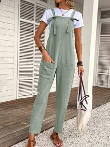 SHEIN Clasi Mono De Color Liso Con Bolsillos Dobles - Verde Oliva - Ver 6