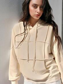 SHEIN Unity Women's Solid Color Hooded Sweatshirt With Drawstring Pullover Fall Sweatshirt - Apricot - View 4