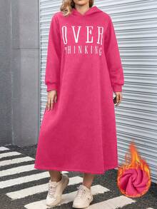 Calvaya 加大尺寸字母印花帽衫保暖衣服 - 玫紅色 - 查看 3