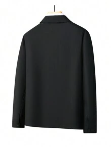 男款純色拉鍊外套 - 黑色 - 查看 2