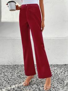 Chiquease Pantalones De Traje De Color Liso - Burdeos - Ver 3