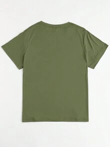 Calvaya Plus Cat Print Drop Shoulder Tee - Olive Green - View 2