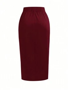 SHEIN Clasi 大尺碼純色扣環前裙 - 酒紅色 - 查看 2