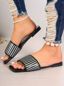 大码亮片女士夏季外穿拖鞋新款时尚平底凉鞋百搭沙滩凉拖鞋 - 黑色 - 查看 2