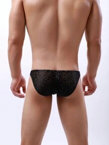Men'S Stretch Soft Sexy Lace Briefs - Black - View 2