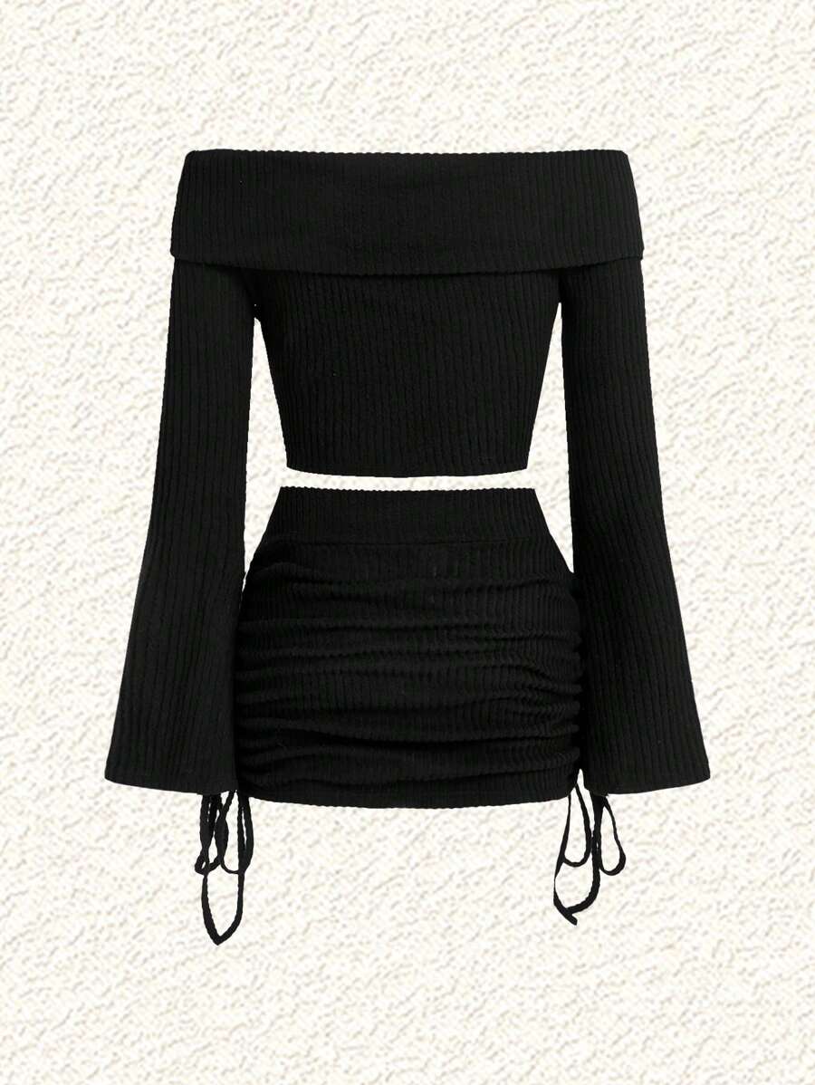 SHEIN EZwear New Year Casual Black Knitted Hollow Out Stripe One