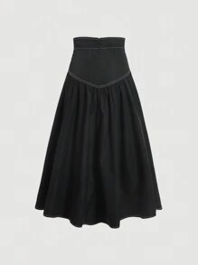SHEIN MOD Váy cạp cao hở đường khâu cho nữ - màu đen - Xem 2