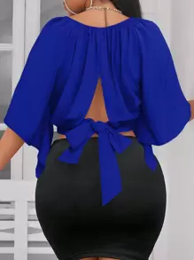 SHEIN Clasi Pháo sáng Áo sơ mi - Xanh đậm - Xem 3