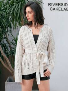 Chiquease Women's Belted Drop Shoulder Cardigan Fall Cloth For Women - Apricot - View 6