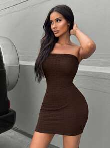 SHEIN SXY Women's Textured Fabric Strapless Tight Dress - Brown - View 7