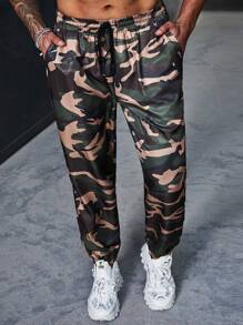 Manfinity Roughcore Men's Plus Size Casual Zipper Decorated Jogger Pants - Army Green - View 5