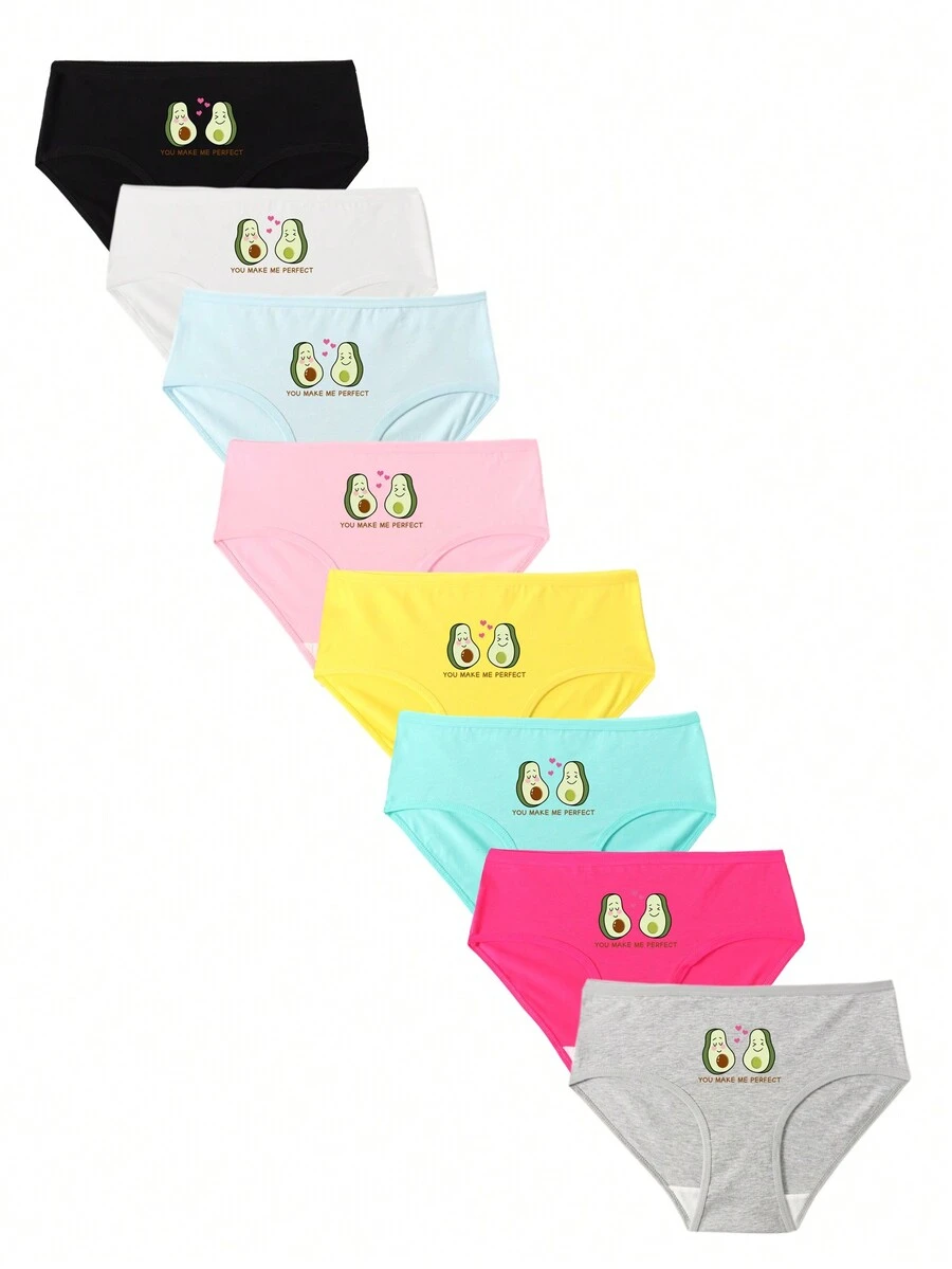 8-Pack Of Cartoon Avocado Underwear For Tween Girls - Multicolor - View 1