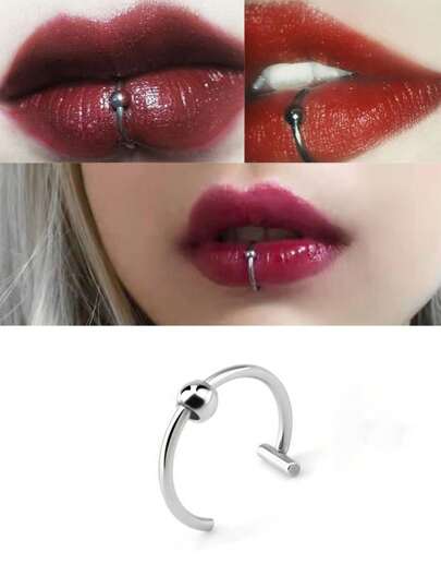 ROMWE Grunge Punk 1pc Unisex Stainless Steel Fake Lip Ring Lip Piercing For Dress Decoration
