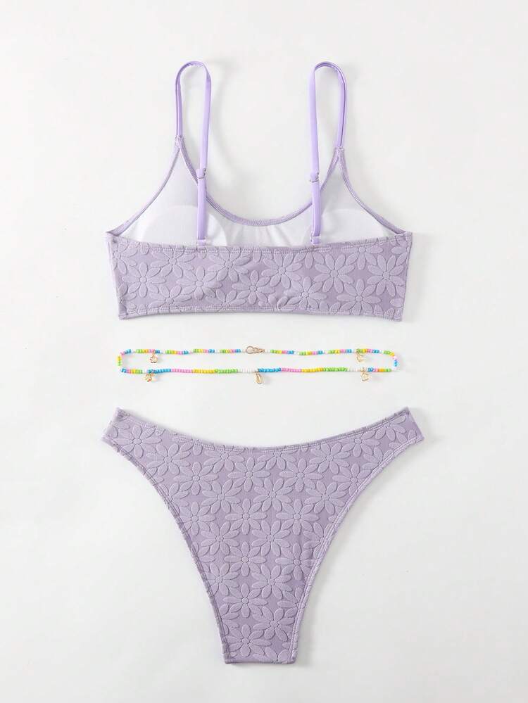 Women's Solid Color Jacquard Bikini Set Music Festival Summer Beach
