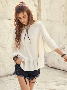 Bohemela Kỳ nghỉ Của phụ nữ Xù Hoa Sen Áo sơ mi - Màu be - Xem 6