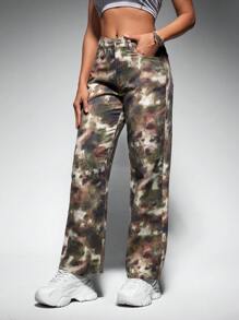 SHEIN EZwear Women'S Tie Dye Jeans - Army Green - View 4