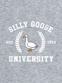 INAWLY Women's Plus Size Letter Print Crew Neck Sweatshirt, SILLY GOOSE EST 1973 UNIVERSITY Graduation,Back To School Outfits,Graduation,Teacher Outfits For Women,Back To School Pullover Fall Outfit Winter Autumn