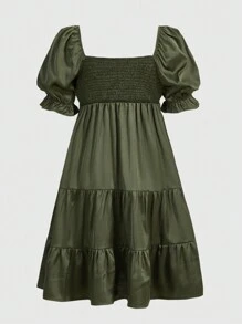 ROMWE Fairycore Women's Puff Sleeve Cottagecore Waisted Dress