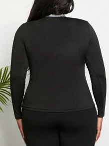 Slaydiva Knitted Tape T-shirt Für Damen Große Größen Mit Ausbrennermuster - Schwarz - Übersicht 5