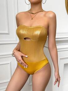 SHEIN Privé Glittery Bandeau Bust Detail Bodysuit