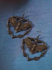 ROMWE Goth Pair Of Love Butterfly Charm Earrings - Bronze - View 2