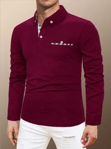 Manfinity Homme Men Plus Contrast Trim Polo Shirt - Burgundy - View 4