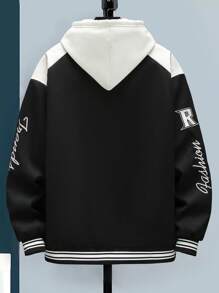 Manfinity Homme Men's Letter Print Contrast Color Baseball Jacket, Casual Autumn
