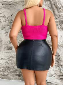 Allurite 大尺寸純色十字繫帶針織上衣 - 玫紅色 - 查看 2