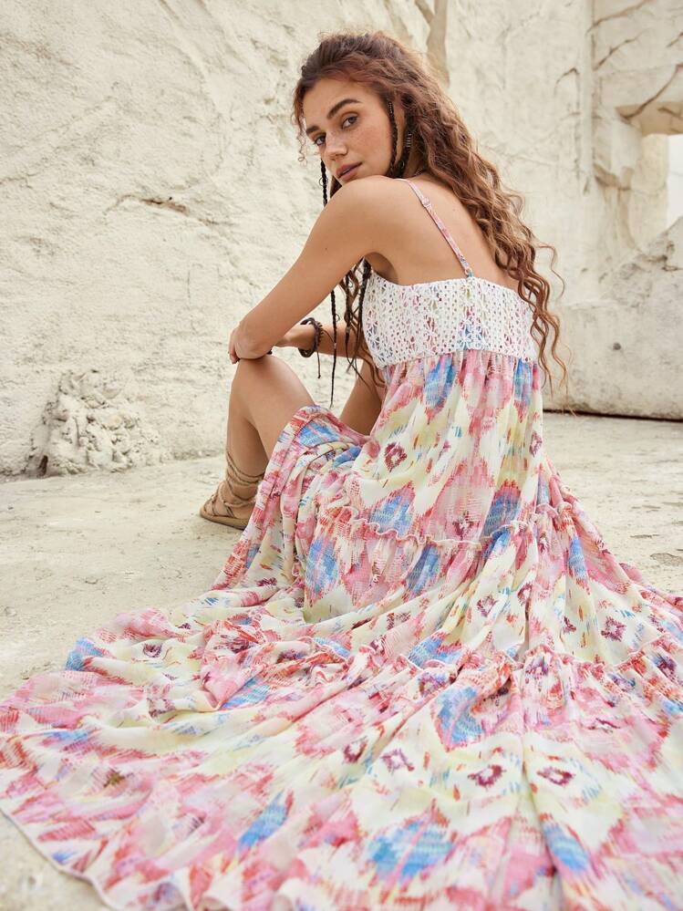 Bohemela 假期女士幾何圖案吊帶裙 - 黃色 - 查看 2