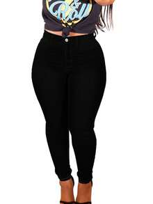 Women High-Waisted Casual Versatile Skinny Fit Jeans - Black - View 4