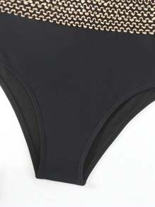 SHEIN Swim Summer Beach Contrast Panel Underwired Push Up Bikini Set Carnival - Black - View 5