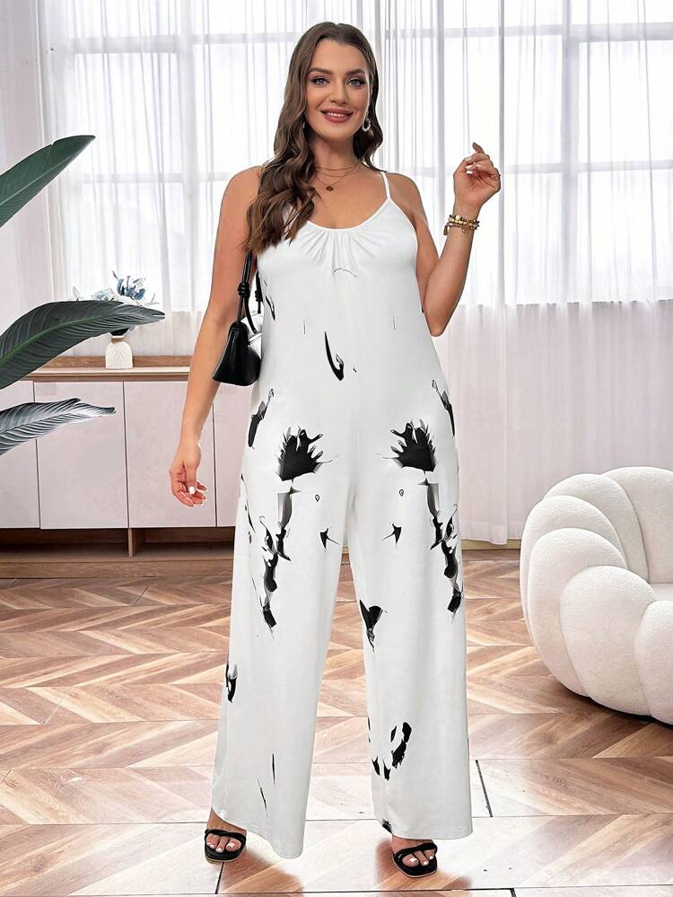 Plus Size Random Print Cami Jumpsuit