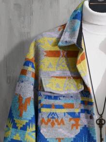 Manfinity Homme Men'S Geometric Pattern Flap Pocket Shacket - Multicolor - View 5