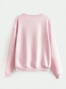 ROMWE Kawaii 可愛草莓圖案抓絨運動衫 - 粉色 - 查看 2