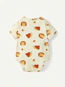 男嬰卡通小刺蝟圖案圓領短袖疊肩連身衣三件套 - 彩色 - 查看 2