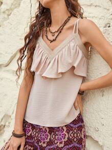 Bohemela Women'S Solid Color Ruffle Camisole Top - Apricot - View 1