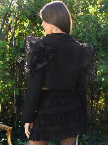 Enchnt Women'S Ruffled Cropped Blazer - Black - View 2