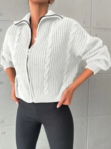 EURMUSE Cardigan cu fermoar, cu umerii căzuți