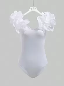 Enchnt Pring/Summer Romantic Women's  Exaggerated Ruffle Trim Bodysuit,For Valentine Day&Birthday&Holiday Party&Sweet Date Night&Prom&Daily - White - View 6