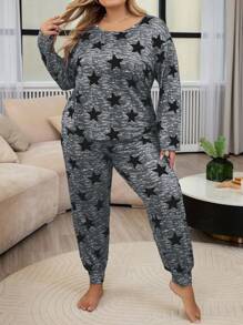 Freizeit Pyjama Set In Übergröße Mit Tie-dye Und Sternendruck