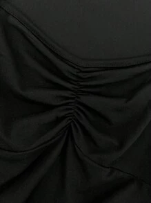 SHEIN Unity 女款純色雞心領喇叭袖百褶 T 卹 - 黑色 - 查看 4