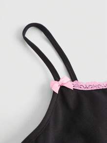 ROMWE Kawaii 女款拼布蕾絲骷髏印花吊帶背心 - 黑色 - 查看 3