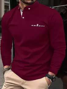 Manfinity Homme Men Plus Contrast Trim Polo Shirt - Burgundy - View 1