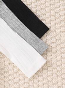 SHEIN 女嬰 3 件套羅紋針織蝴蝶結連身衣 - 黑與白 - 查看 3