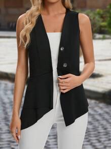 SHEIN Clasi Của phụ nữ Màu thuần Viền bất đối xứng Áo ba lỗ - màu đen - Xem 1