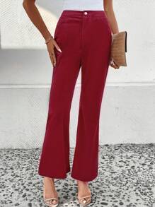 Chiquease Pantalones De Traje De Color Liso - Burdeos - Ver 4