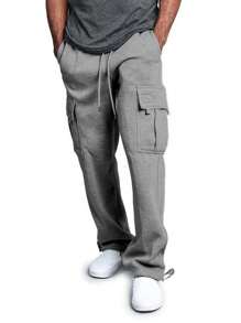 Men's Casual Sports Style Solid Color Pants With Pocket Design - Light Grey - View 1
