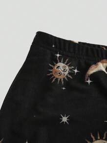 ROMWE Hippie Chân váy midi vải tuyn Moon, Sun & Stars Queen - màu đen - Xem 3