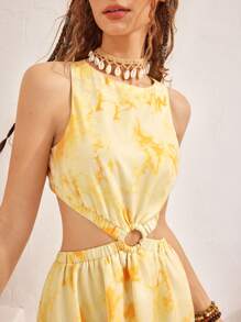 Bohemela Women'S Tie Dye Waist Cutout Dress