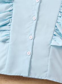 SHEIN Young Girl Little Girl's Blue Stand Collar Large Ruffle Shirt